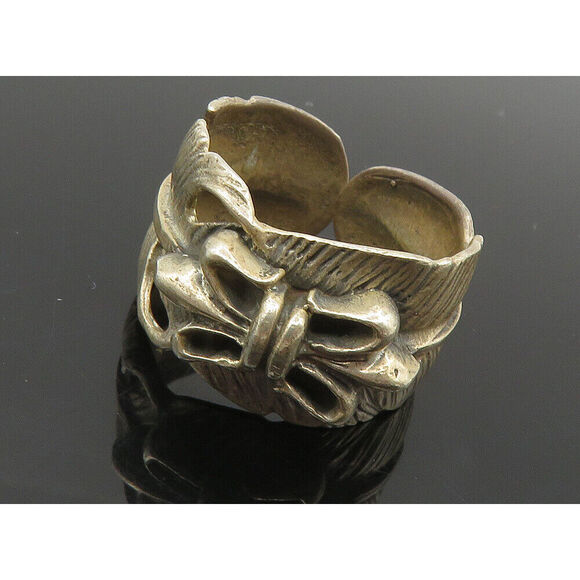 925 Sterling Silver Vintage Dark Tone Butterfly Feather Band Ring Sz 8 RG8808